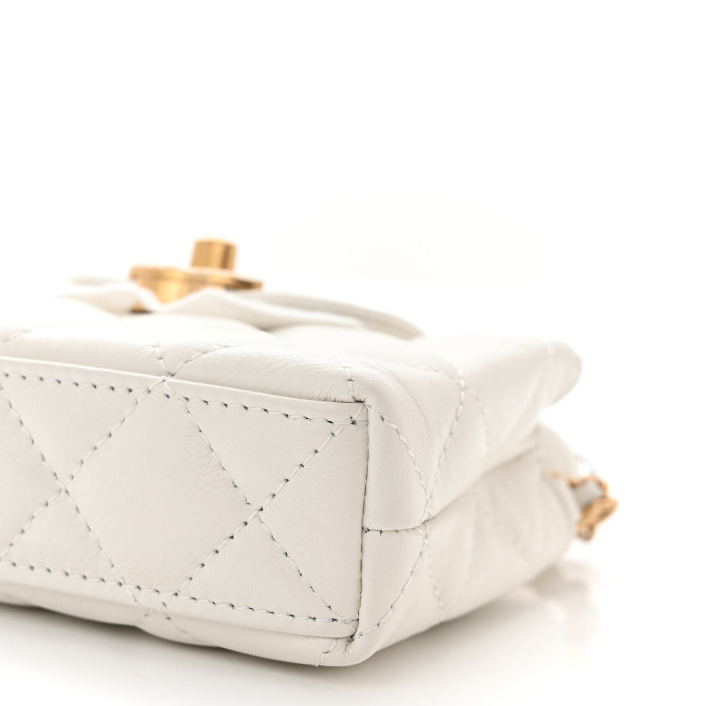Shiny Aged Calfskin Quilted Mini Nano Kelly Shopper White