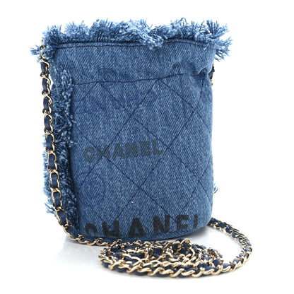Chanel Denim Quilted Mood Mini Bucket With Chain Blue Multicolor 4 of 21