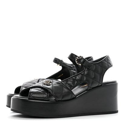 Chanel Lambskin Quilted CC Platform Sandals 39 Black 3 of 12