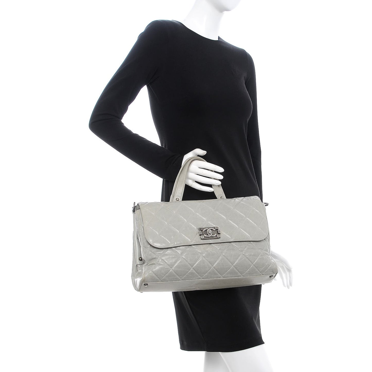 Glazed Calfskin Boy Satchel Flap Light Grey