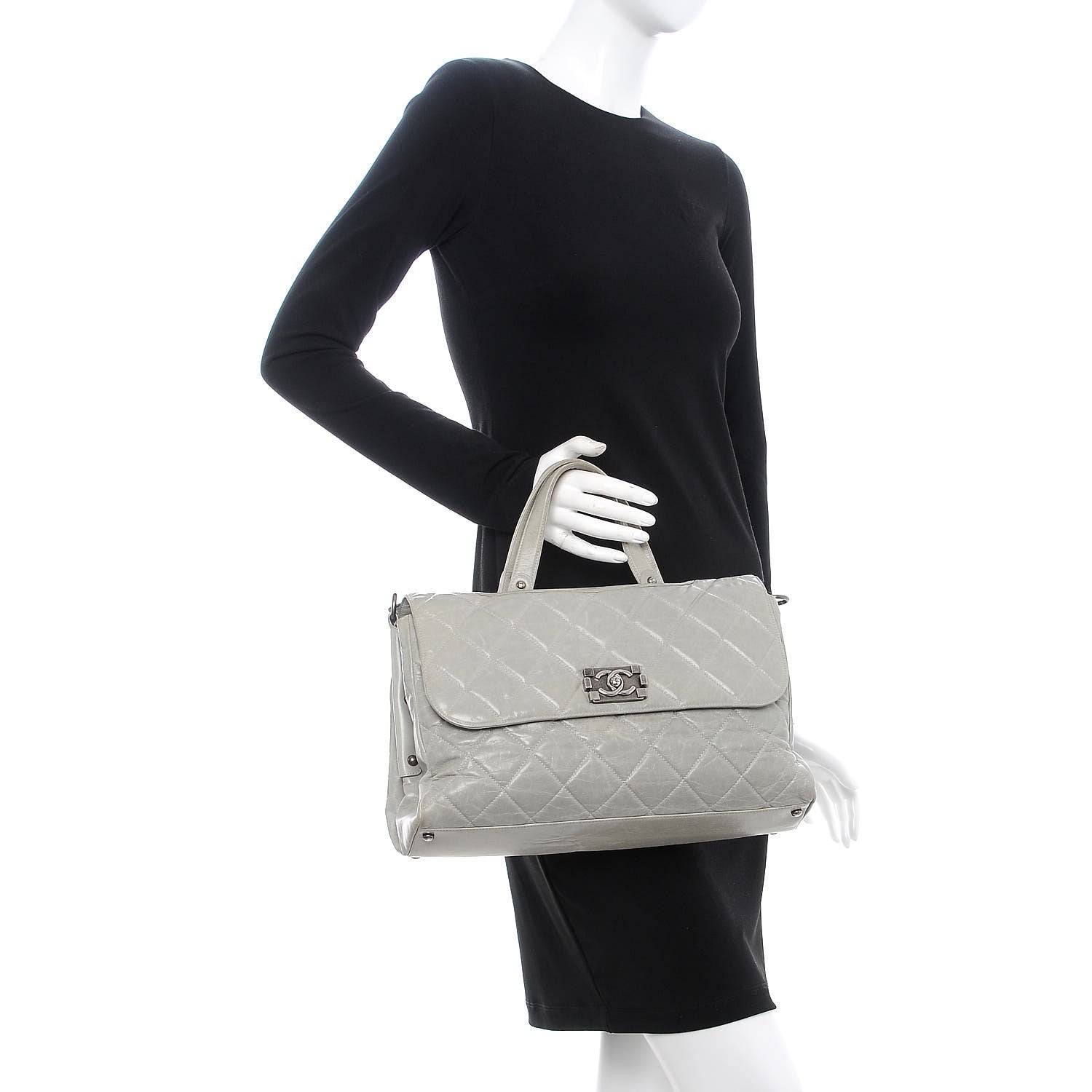 Chanel Glazed Calfskin Boy Satchel Flap Light Grey 3 of 17