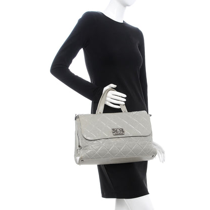 Chanel Glazed Calfskin Boy Satchel Flap Light Grey 3 of 17