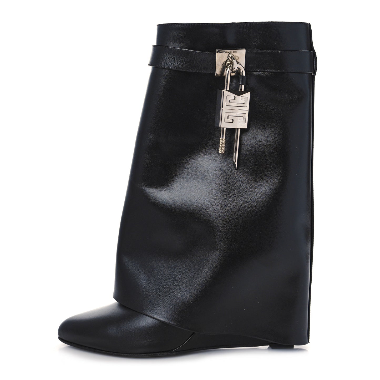 Calfskin Shark Lock Ankle Boots 41 Black