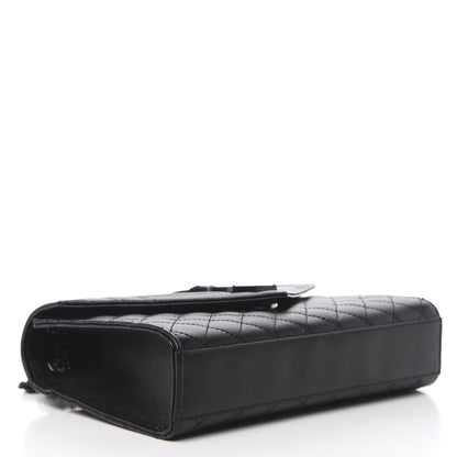 Saint Laurent Grain De Poudre Textured Mixed Matelasse Triquilt Medium Monogram Satchel Black 4 of 11