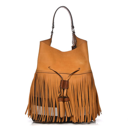 Burberry Suede Fringe Large Belgrove Bucket Bag Tan 1 of 12