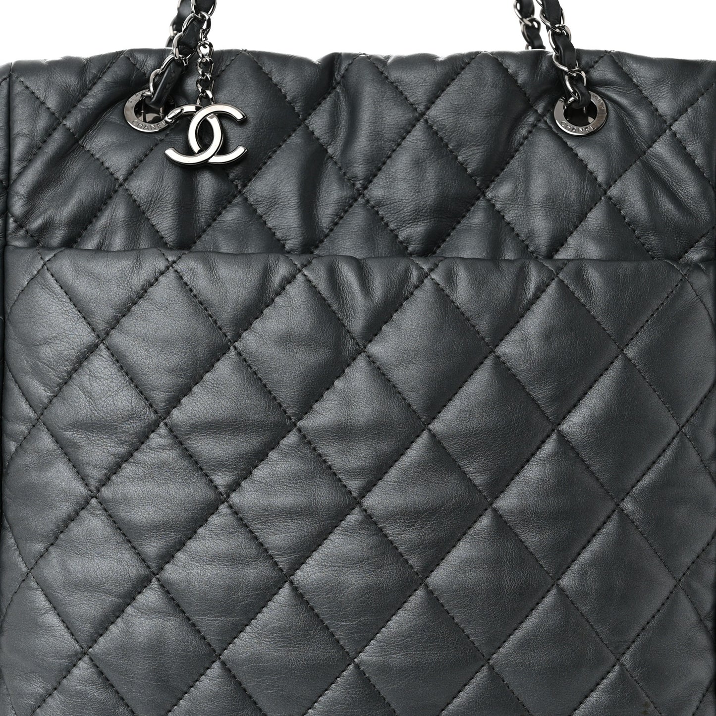 Metallic Lambskin Quilted Large Week End on Mars Tote Charcoal