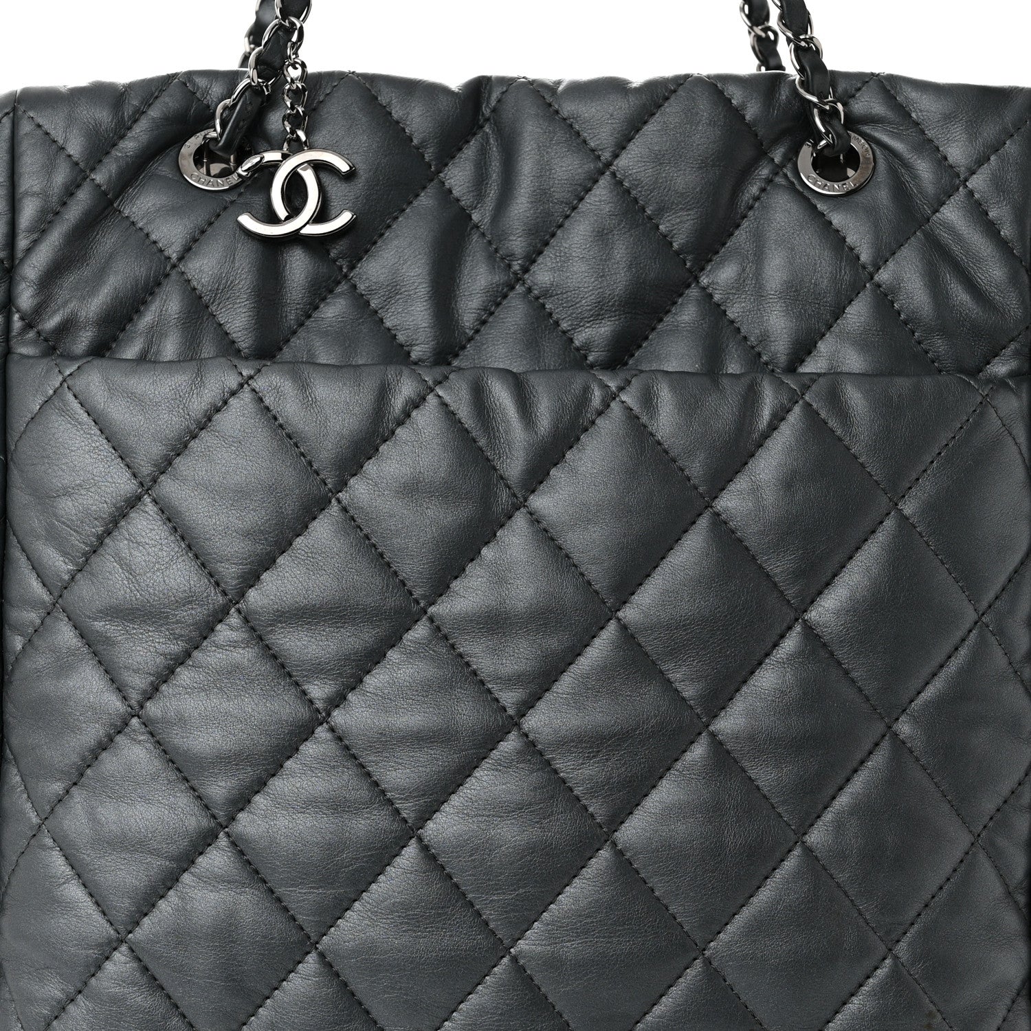 Chanel Metallic Lambskin Quilted Large Week End on Mars Tote Charcoal 8 of 15