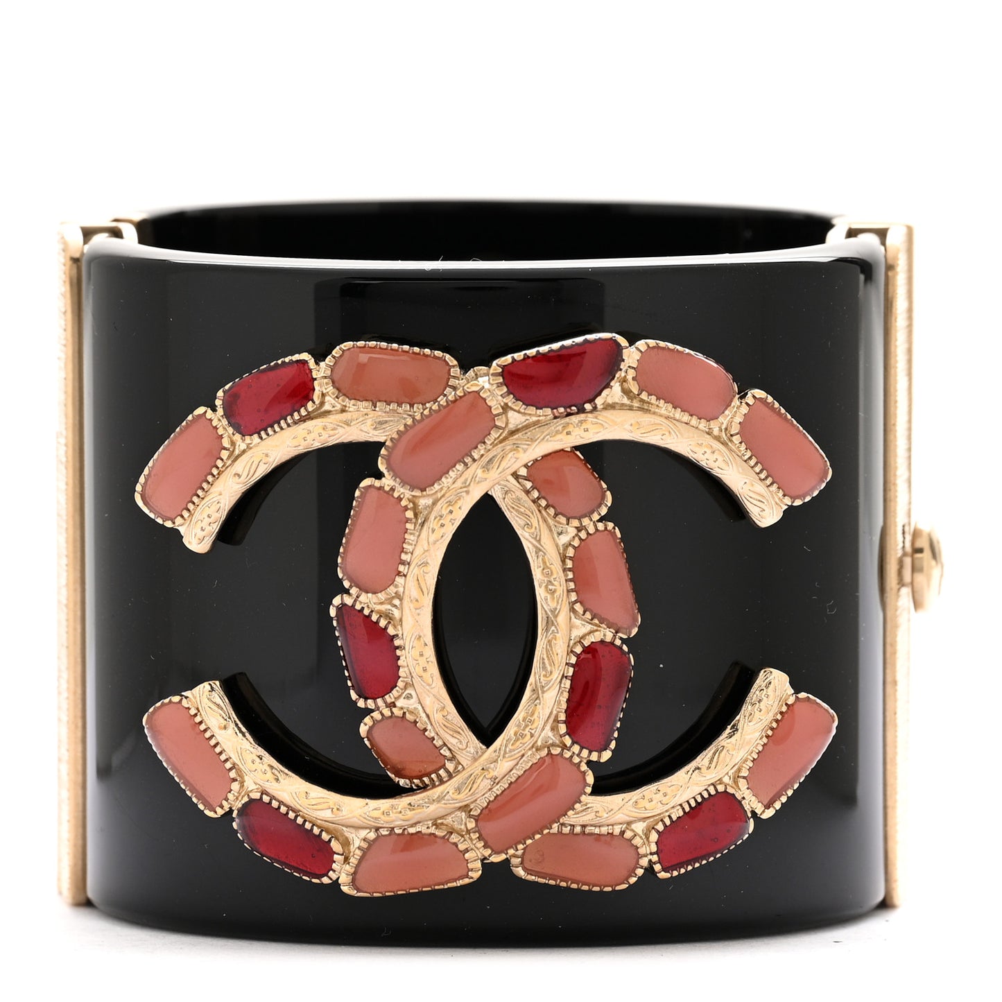Resin Gripoix Cabochon CC Cuff Red Black Gold