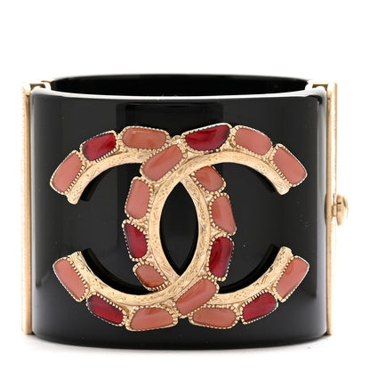 Chanel Resin Gripoix Cabochon CC Cuff Red Black Gold 1 of 7