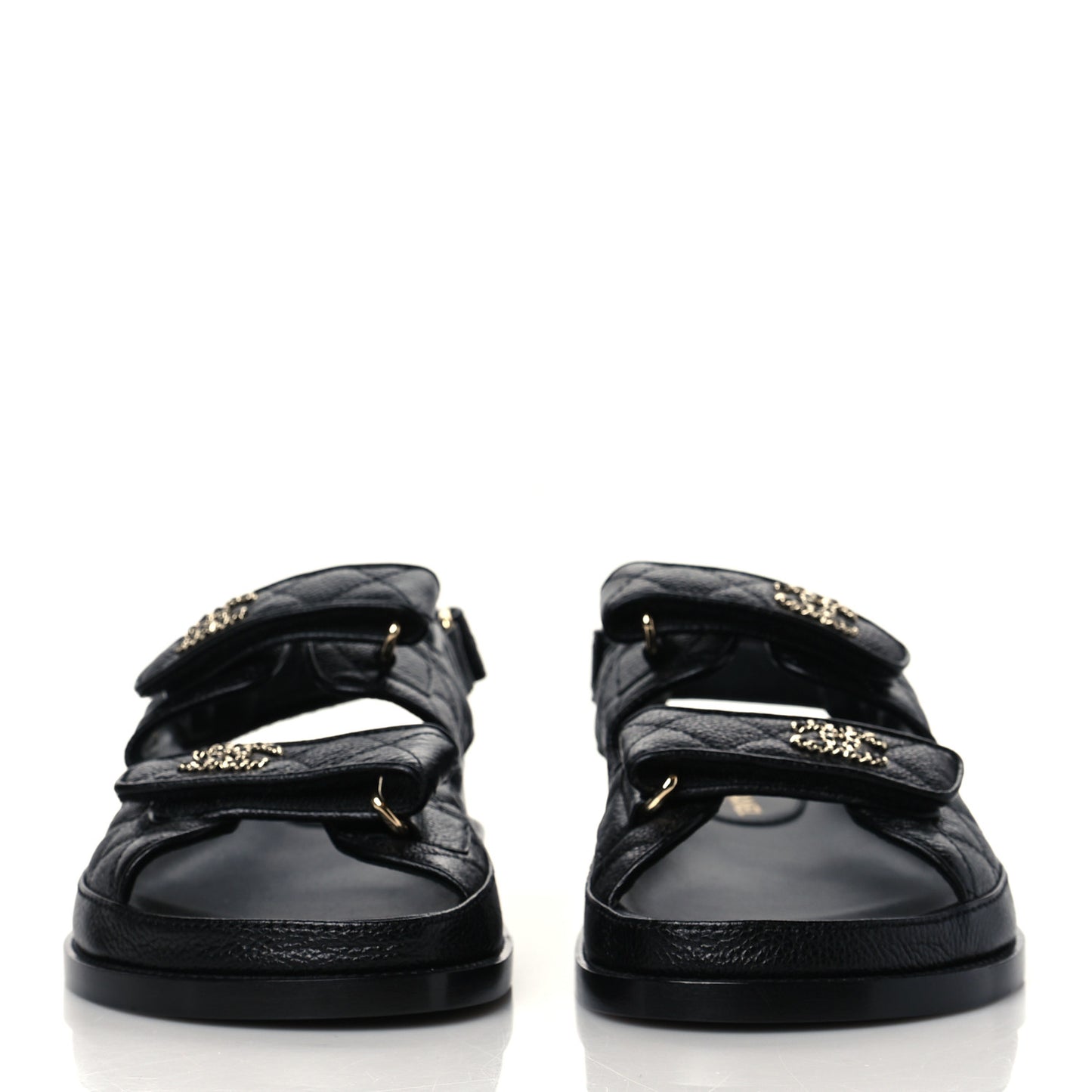 Grained Calfskin Velcro Dad Sandals 38.5 Black