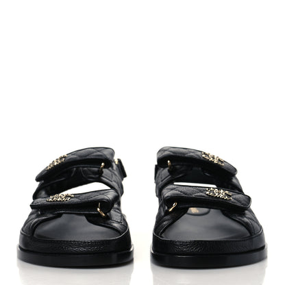 Chanel Grained Calfskin Velcro Dad Sandals 38.5 Black 2 of 9