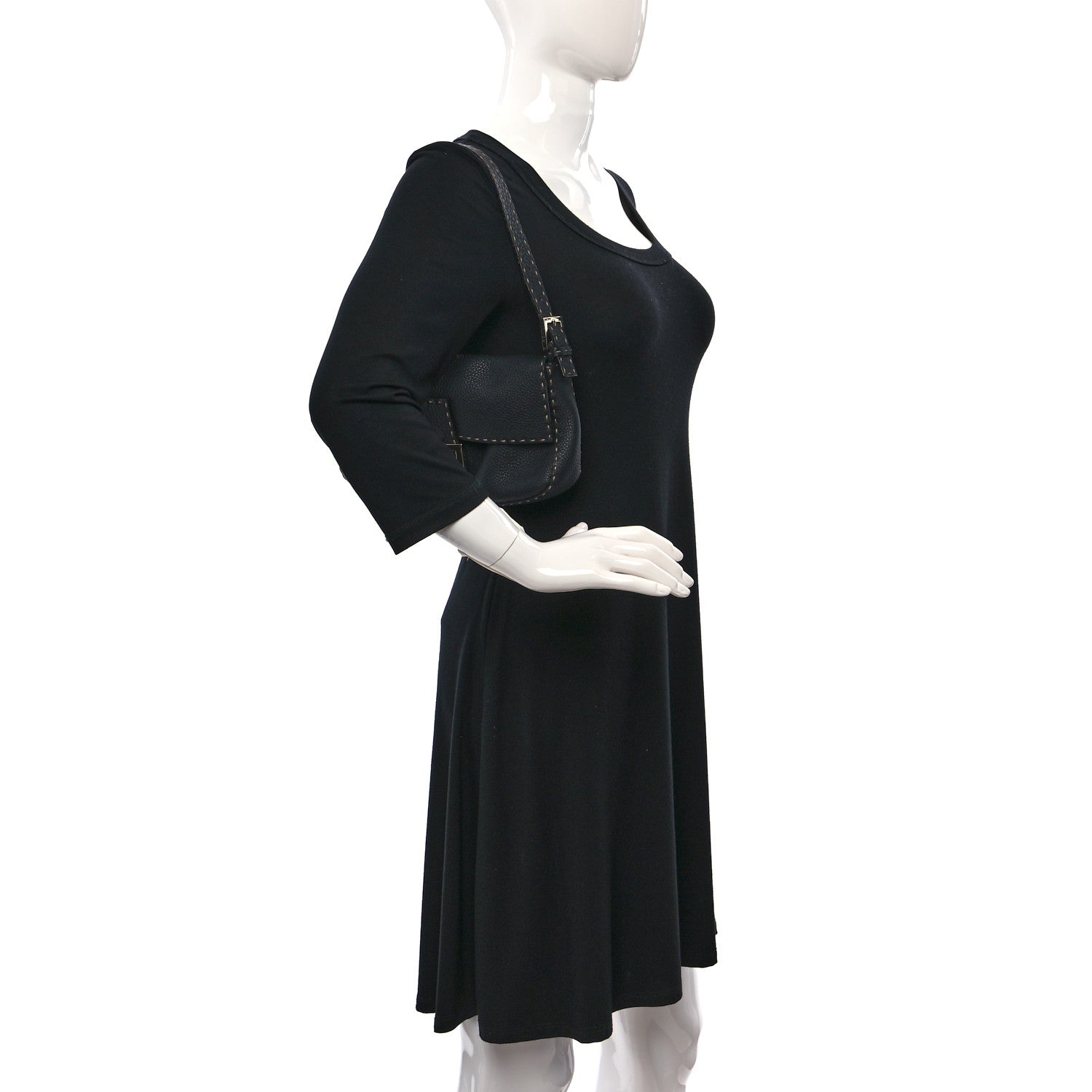 Fendi Calfskin Romano Selleria Baguette Black 2 of 9