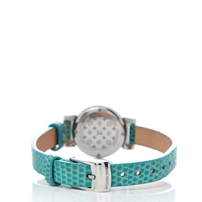 Louis Vuitton Stainless Steel Lizard Diamond Mother of Pearl 22mm Tambour Bijou Secret Quartz Watch 4 of 9