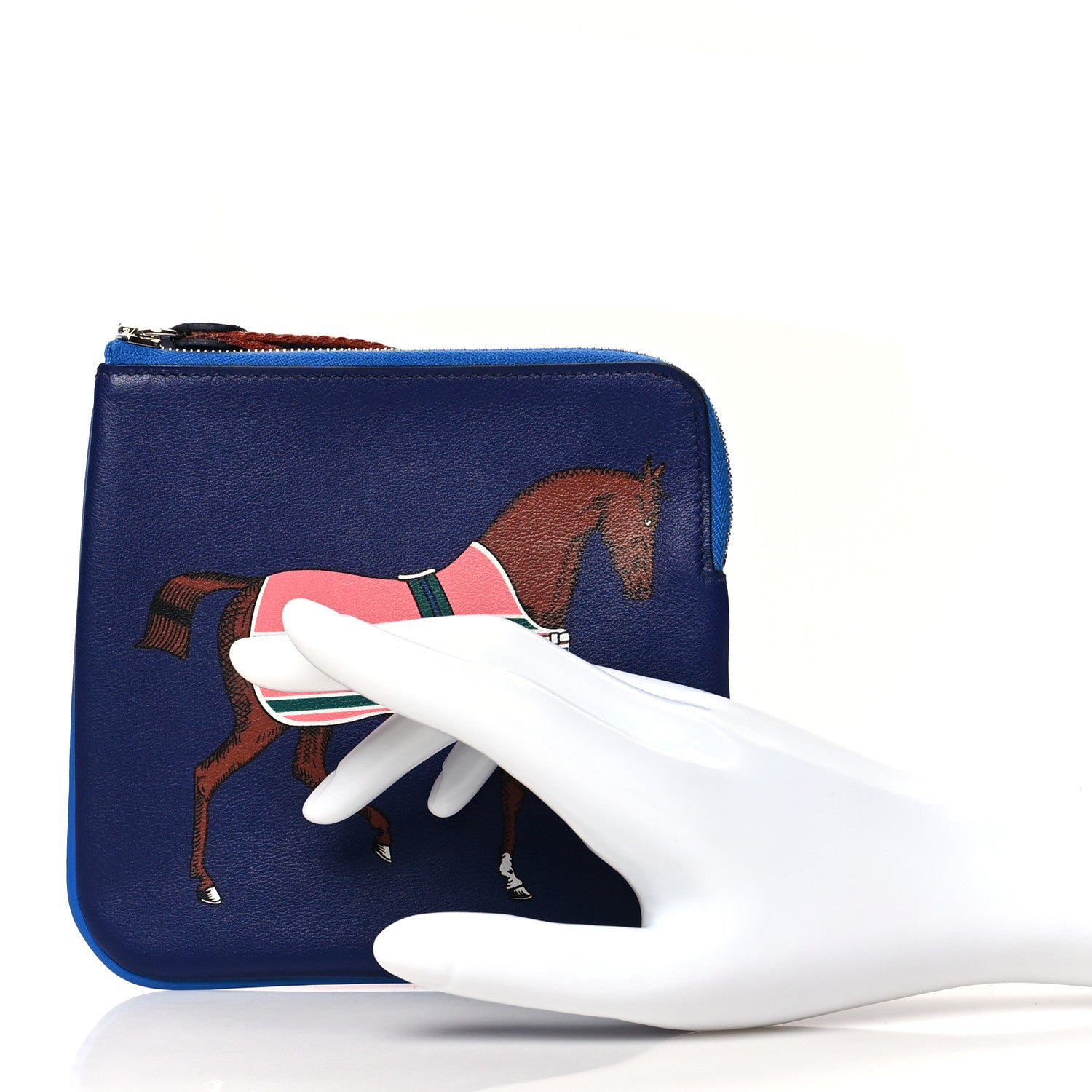 Hermes Swift Couverture Nouvelle Carre Pocket Pouch Bleu Encre Rose D'Ete 2 of 8
