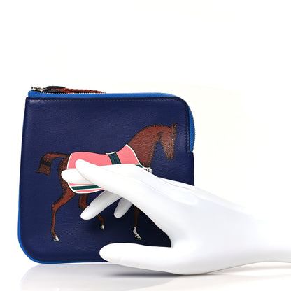Hermes Swift Couverture Nouvelle Carre Pocket Pouch Bleu Encre Rose D'Ete 2 of 8