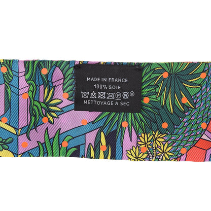 Hermes Silk Animapolis Plumetis Twilly Rose Vert Orange Fluo 3 of 5