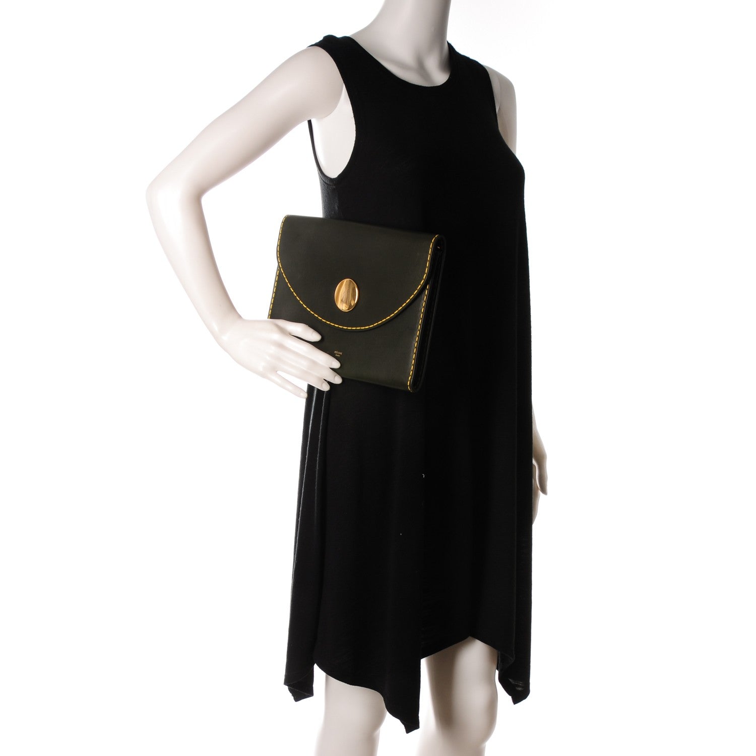 Celine Smooth Calfskin Orb Clutch Khaki 2 of 8