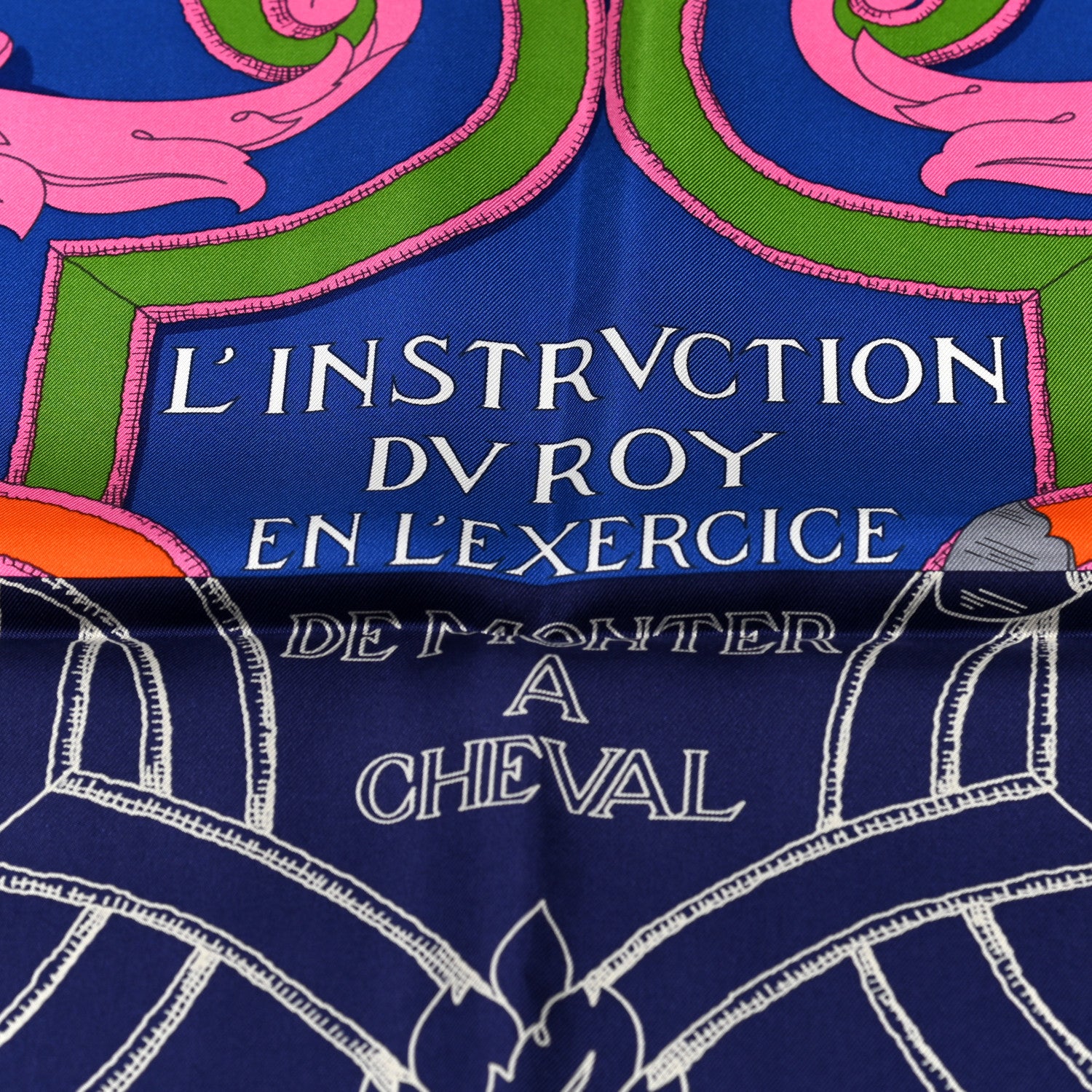 Hermes Silk L'Instruction Du Roy Scarf 90 Indigo Rose 4 of 6