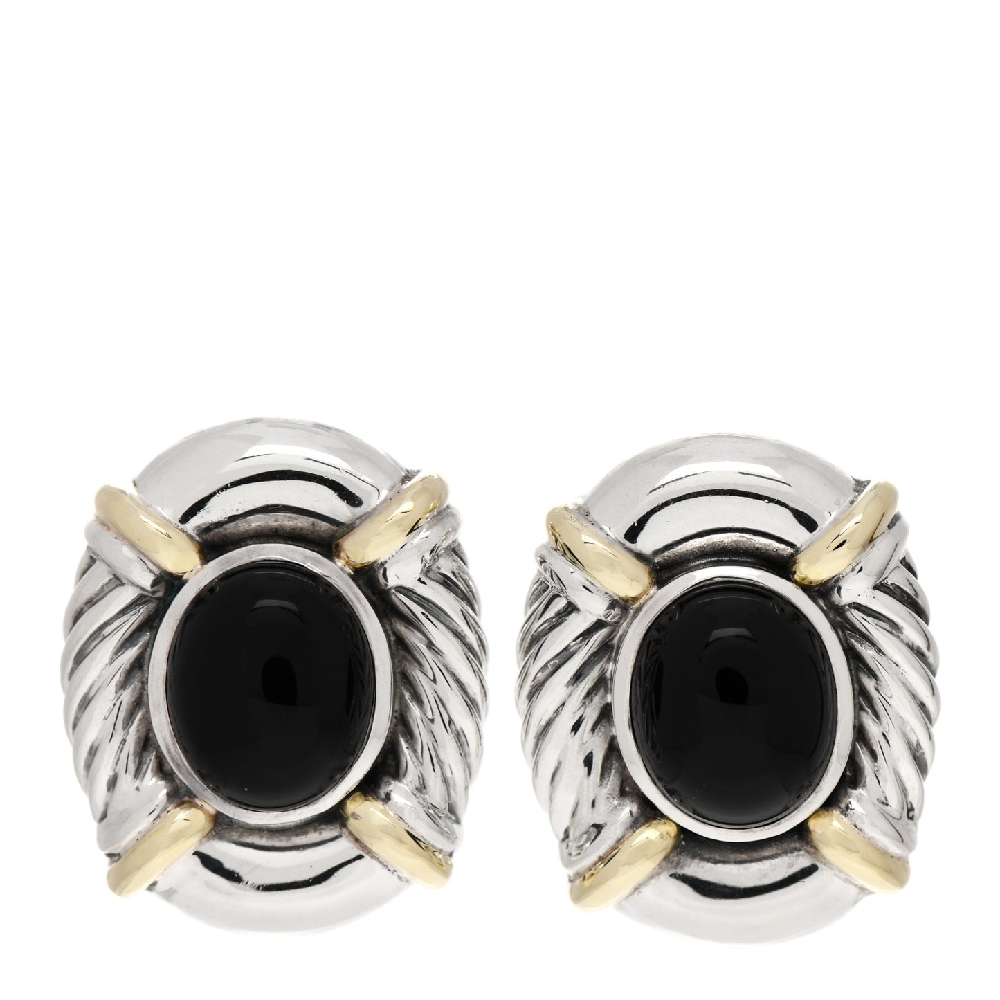 DAVID YURMAN Sterling Silver 14K Yellow Gold Black Onyx Oval Earrings