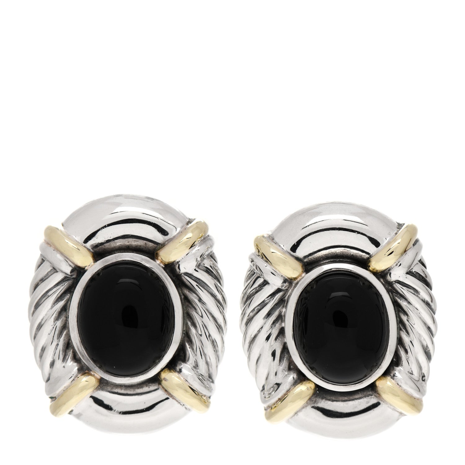 Cartier DAVID YURMAN Sterling Silver 14K Yellow Gold Black Onyx Oval Earrings 1 of 6