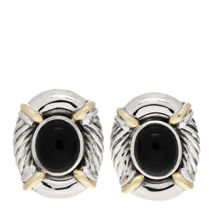 Cartier DAVID YURMAN Sterling Silver 14K Yellow Gold Black Onyx Oval Earrings 1 of 6