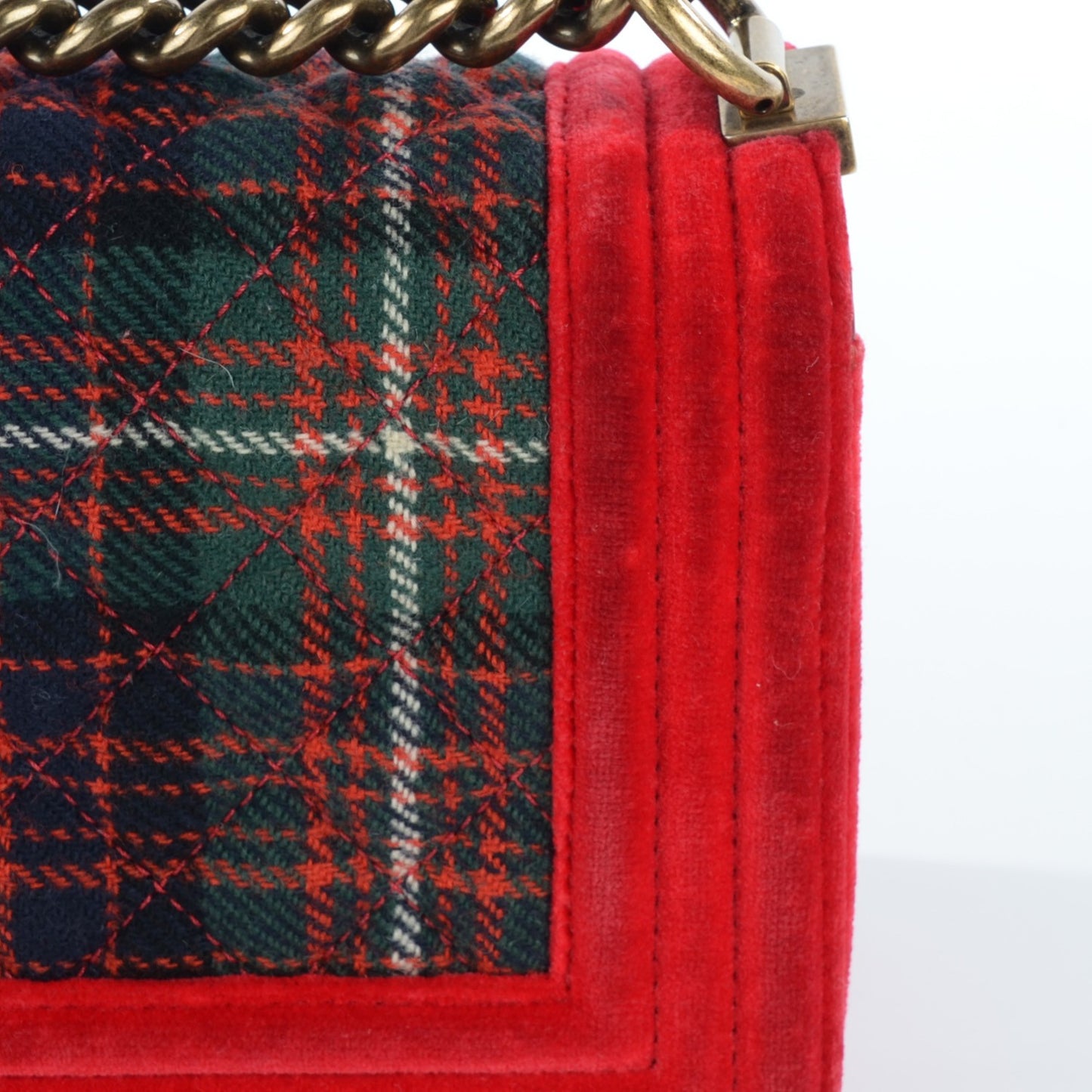 Velvet Plaid Tartan Small Boy Flap Red