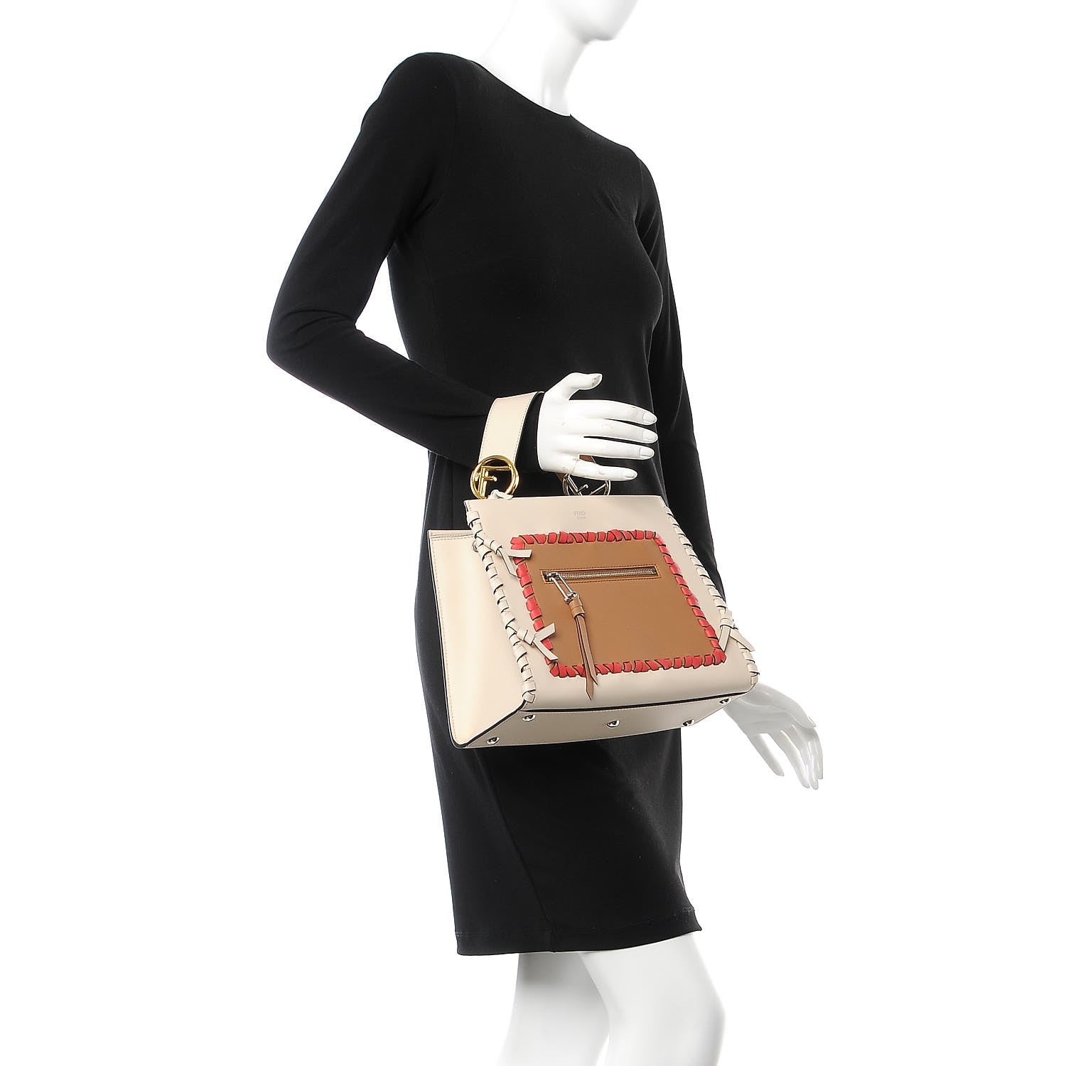 Fendi Vitello Century F is Fendi Whipstitch Bi-Color Small Runaway Satchel Camelia Orzo Multicolor 3 of 9