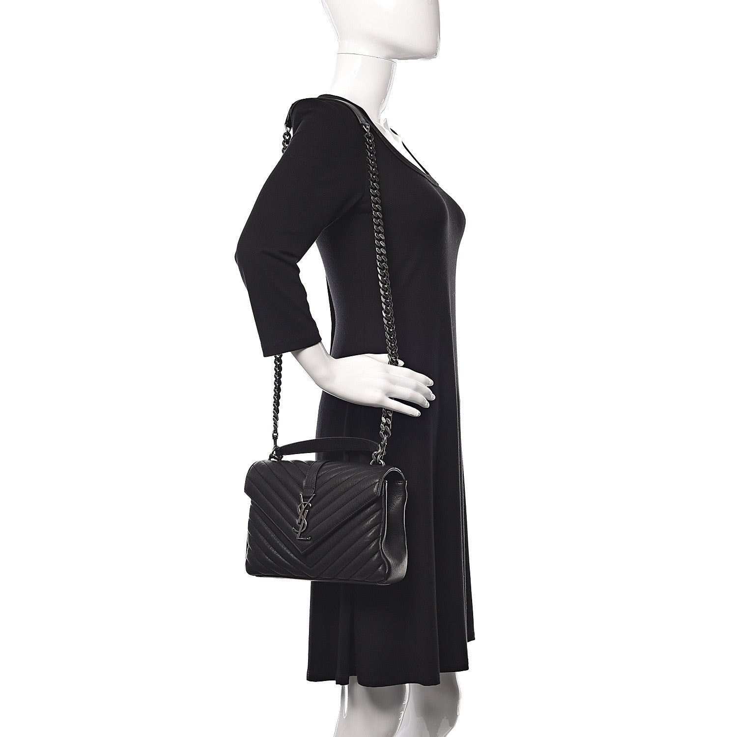Saint Laurent Sheepskin Matelasse Chevron Monogram Medium College Bag Black 2 of 10