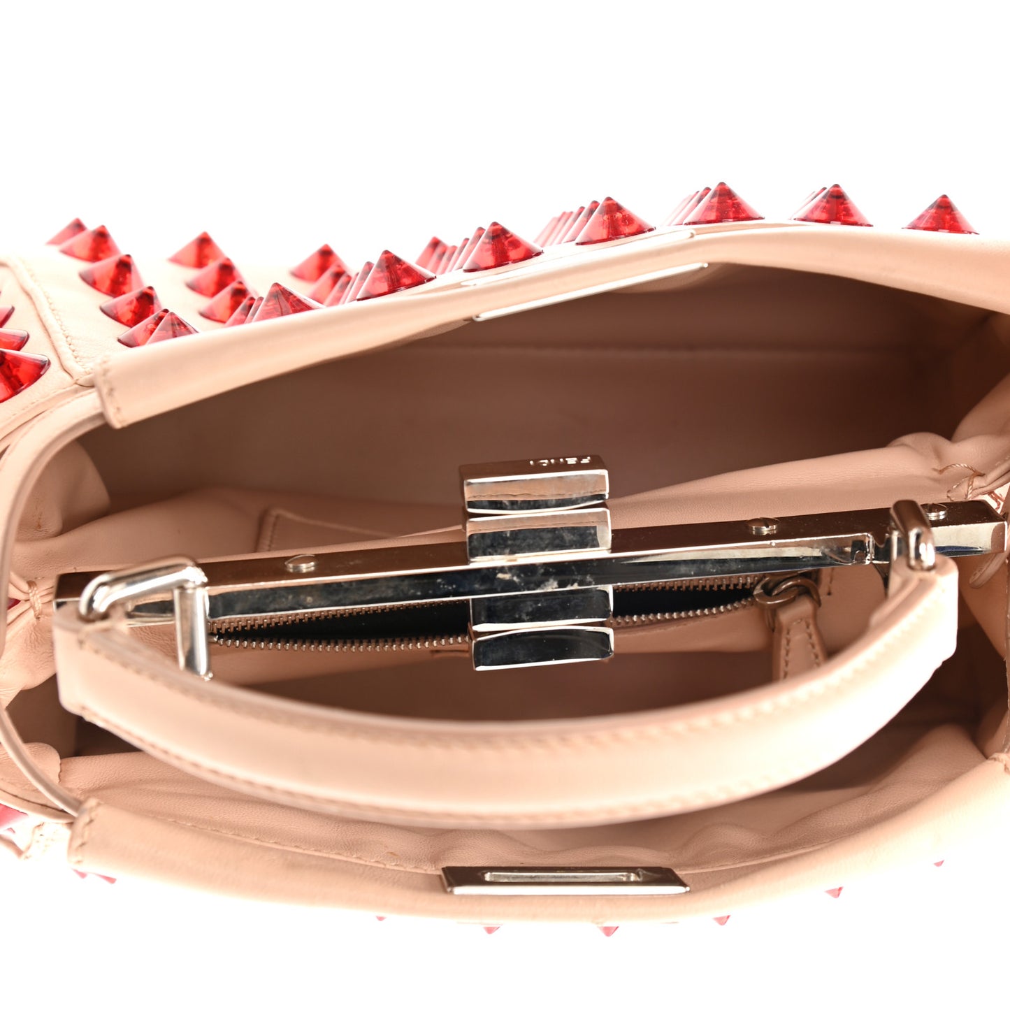 Nappa Studded Mini Peekaboo Iconic Satchel Light Pink Red