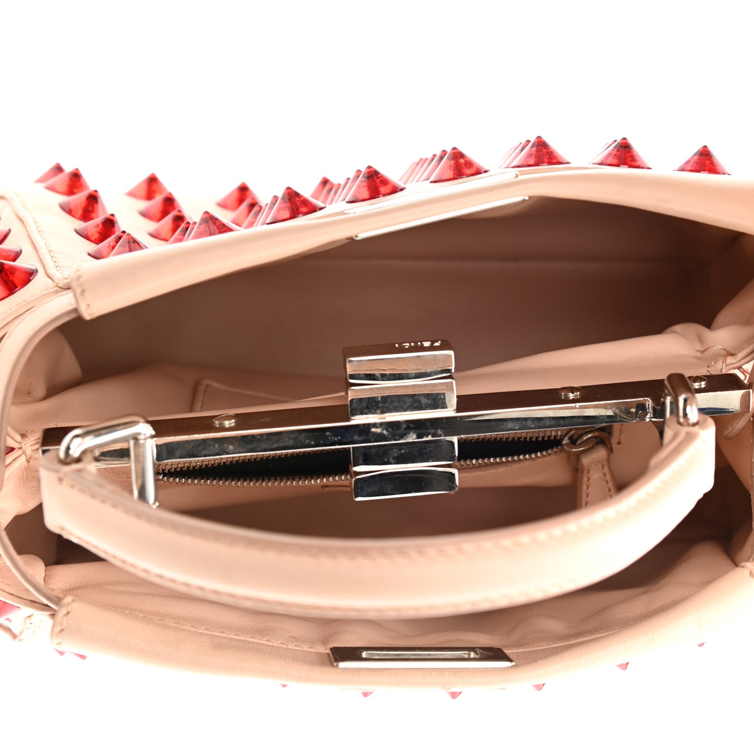 Fendi Nappa Studded Mini Peekaboo Iconic Satchel Light Pink Red 5 of 16