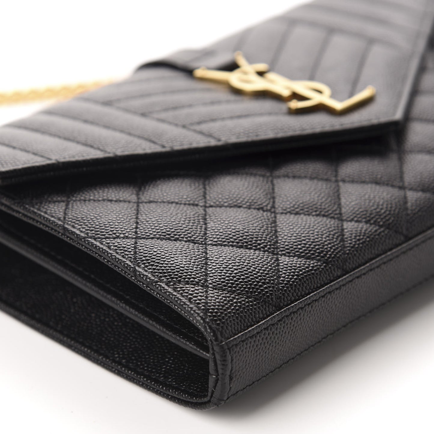 Grain De Poudre Mixed Matelasse Triquilt Monogram Chain Wallet Black