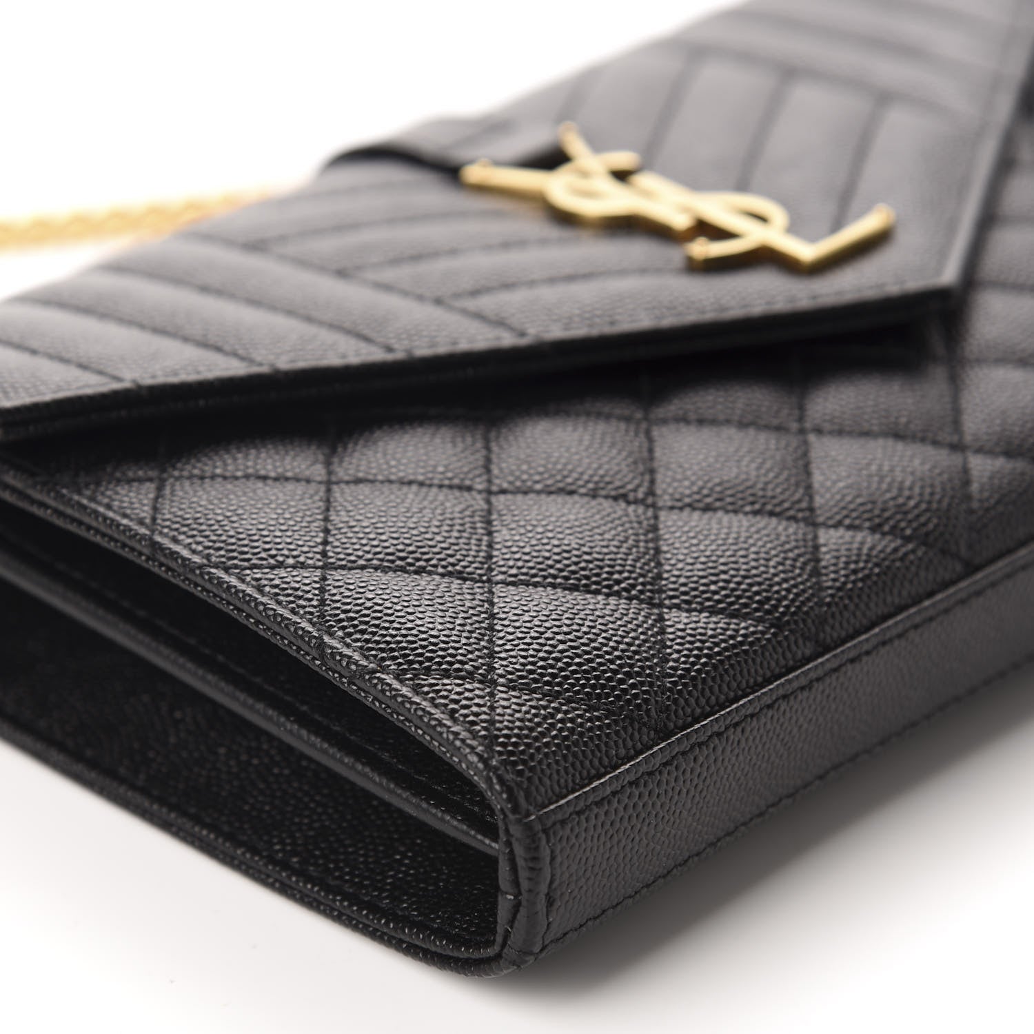 Saint Laurent Grain De Poudre Mixed Matelasse Triquilt Monogram Chain Wallet Black 6 of 11