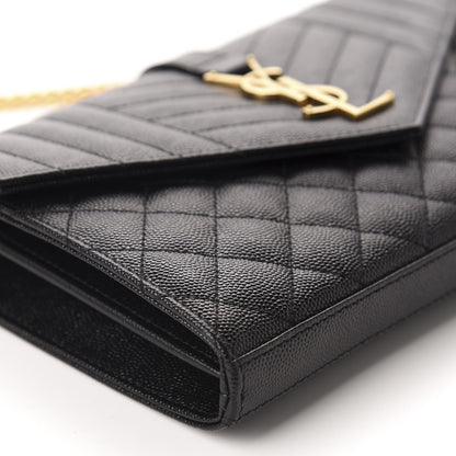 Saint Laurent Grain De Poudre Mixed Matelasse Triquilt Monogram Chain Wallet Black 6 of 11