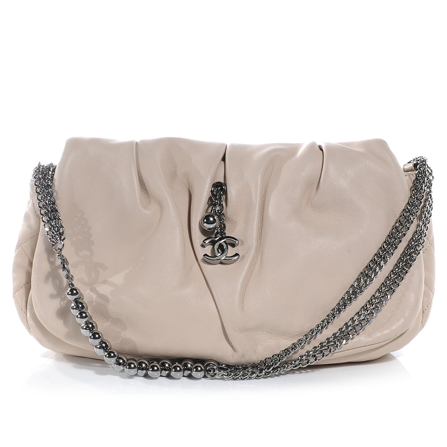 Lambskin Pleated Flap Bag Beige