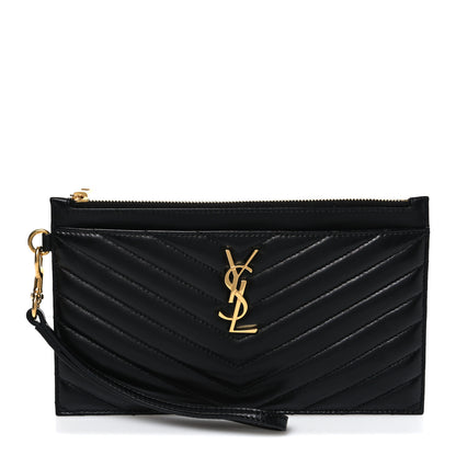 Saint Laurent Lambskin Chevron Monogram Large Bill Pouch Black 1 of 7