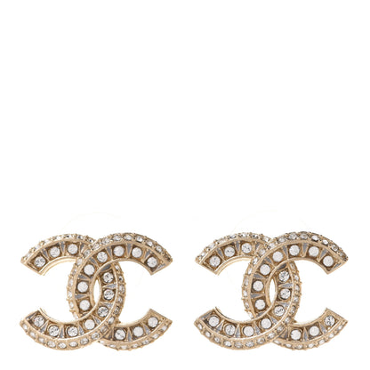 Chanel Crystal Timeless CC Earrings Light Gold 1 of 5