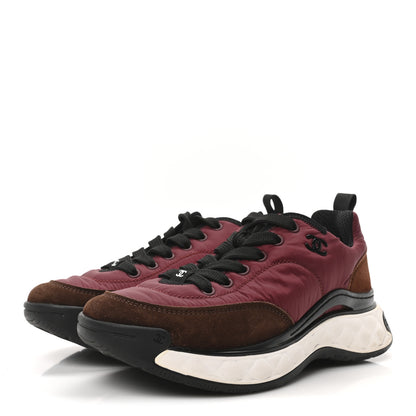 Chanel Nylon Suede Calfskin CC Sneakers 38 Burgundy Brown 4 of 9