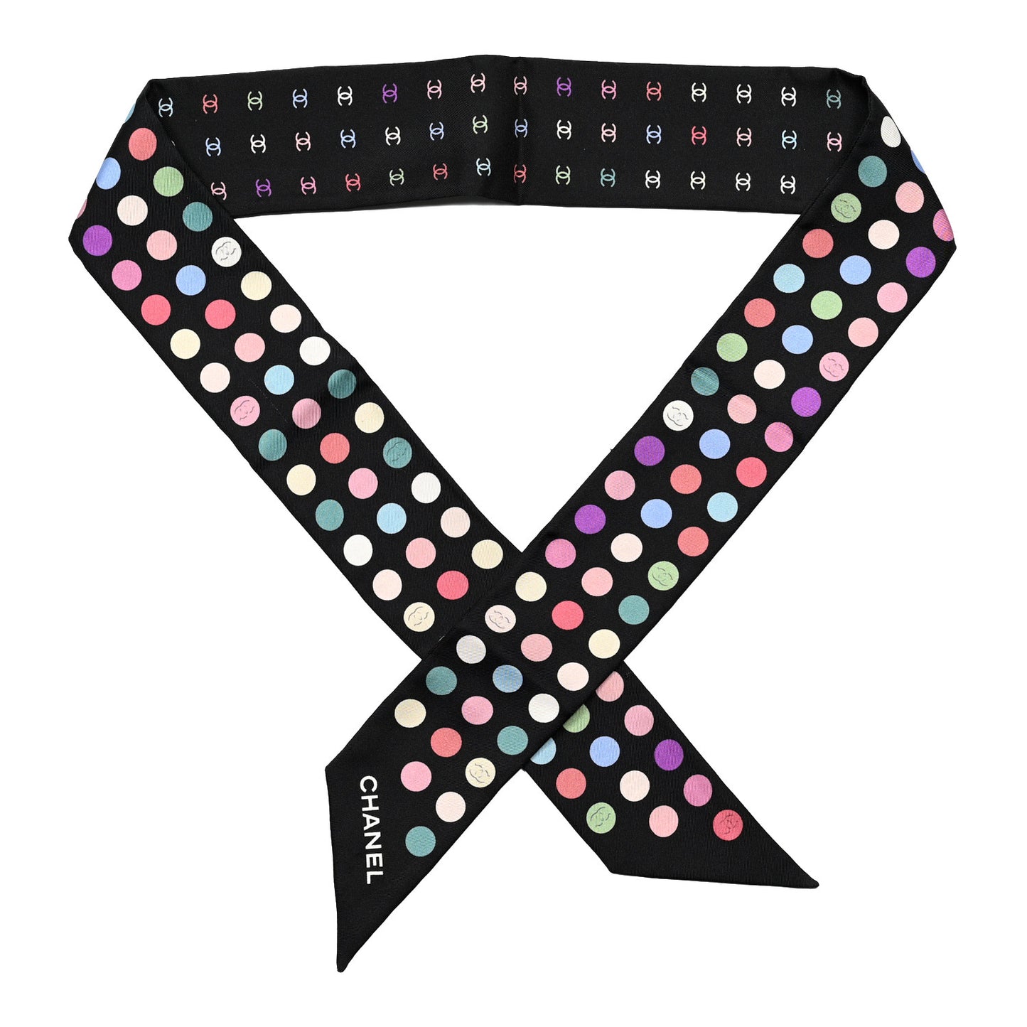 Silk Polka Dot CC Slim Bandeau Scarf Black Multicolor