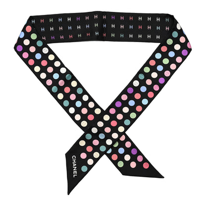 Chanel Silk Polka Dot CC Slim Bandeau Scarf Black Multicolor 1 of 4