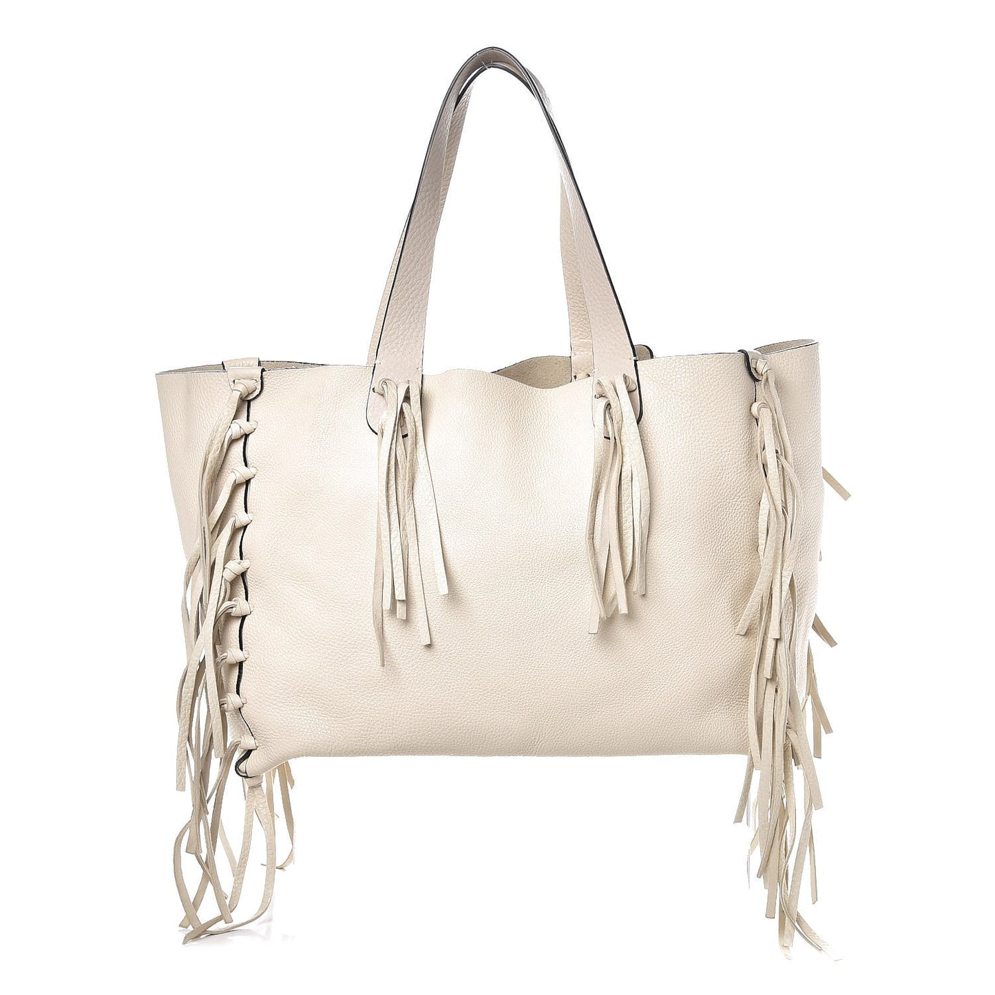 Grained Calfskin C-Rockee Fringe Tote Ivory