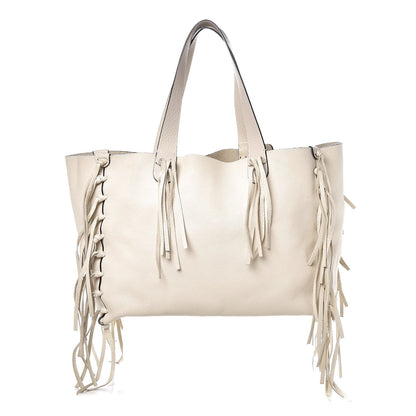 Valentino Garavani Grained Calfskin C-Rockee Fringe Tote Ivory 1 of 7