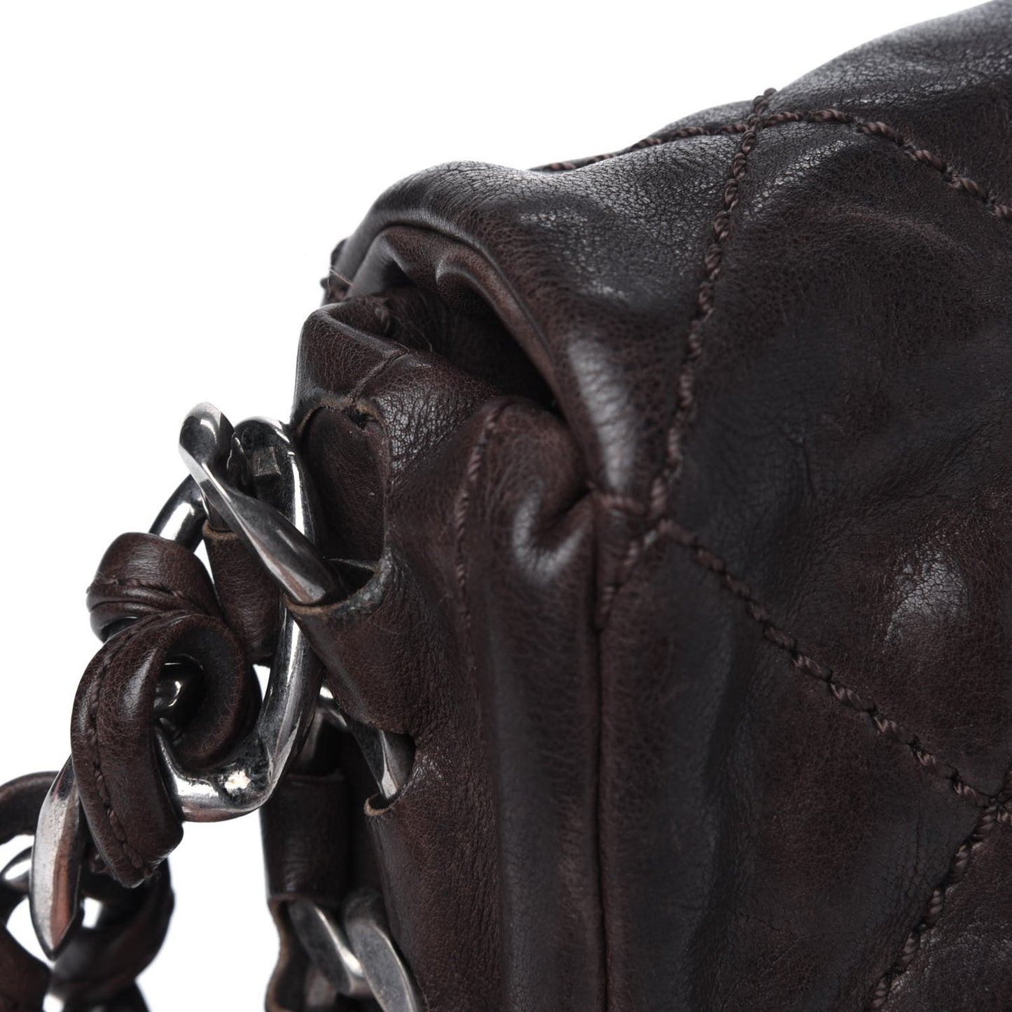 Calfskin Quilted Modern Chain Flap Brown