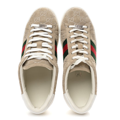 Gucci GG Suede Monogram Web Mens Sneakers 9 Oatmeal Mystic White 2 of 10