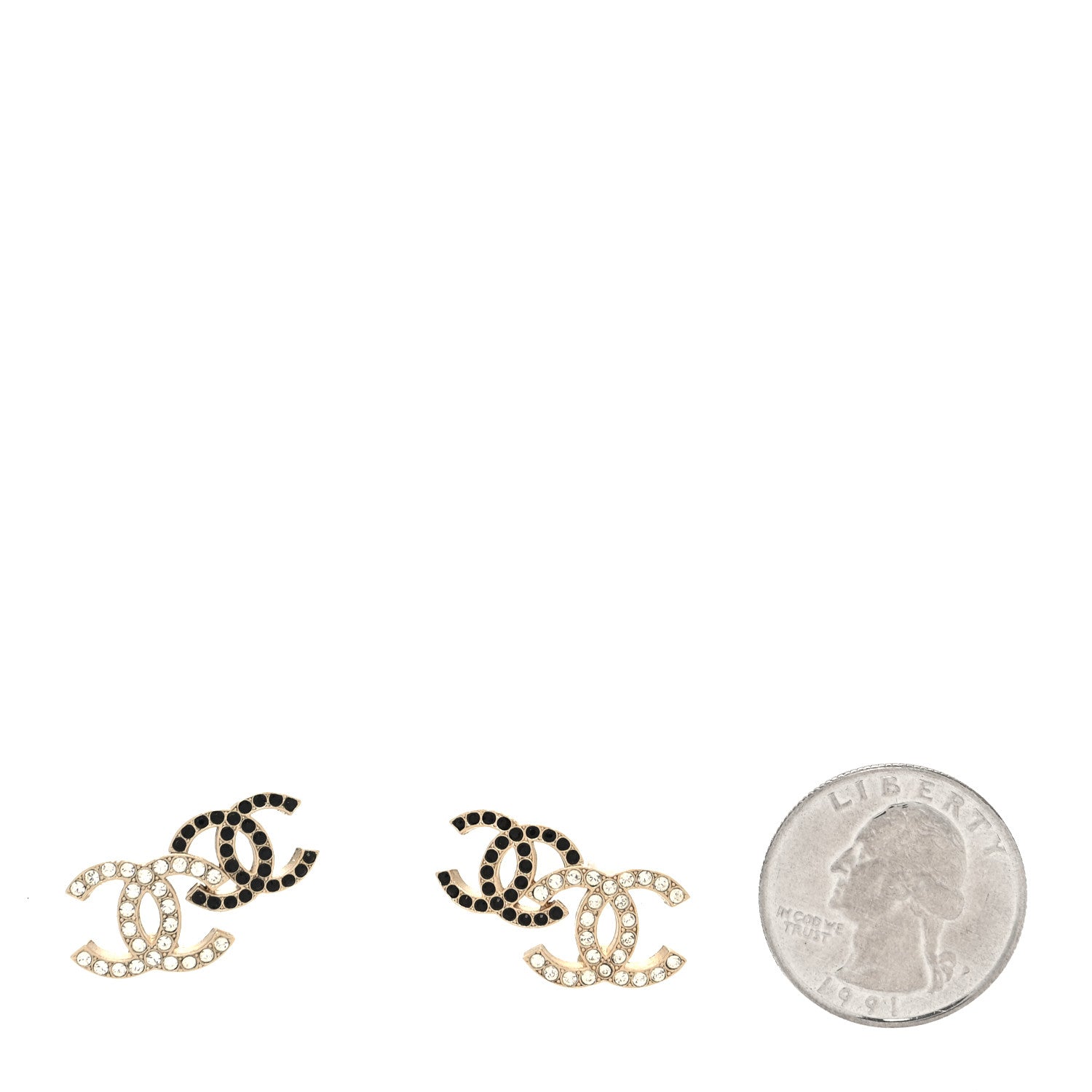 Chanel Crystal Double CC Earrings Gold Black 2 of 4
