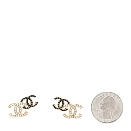 Chanel Crystal Double CC Earrings Gold Black 2 of 4