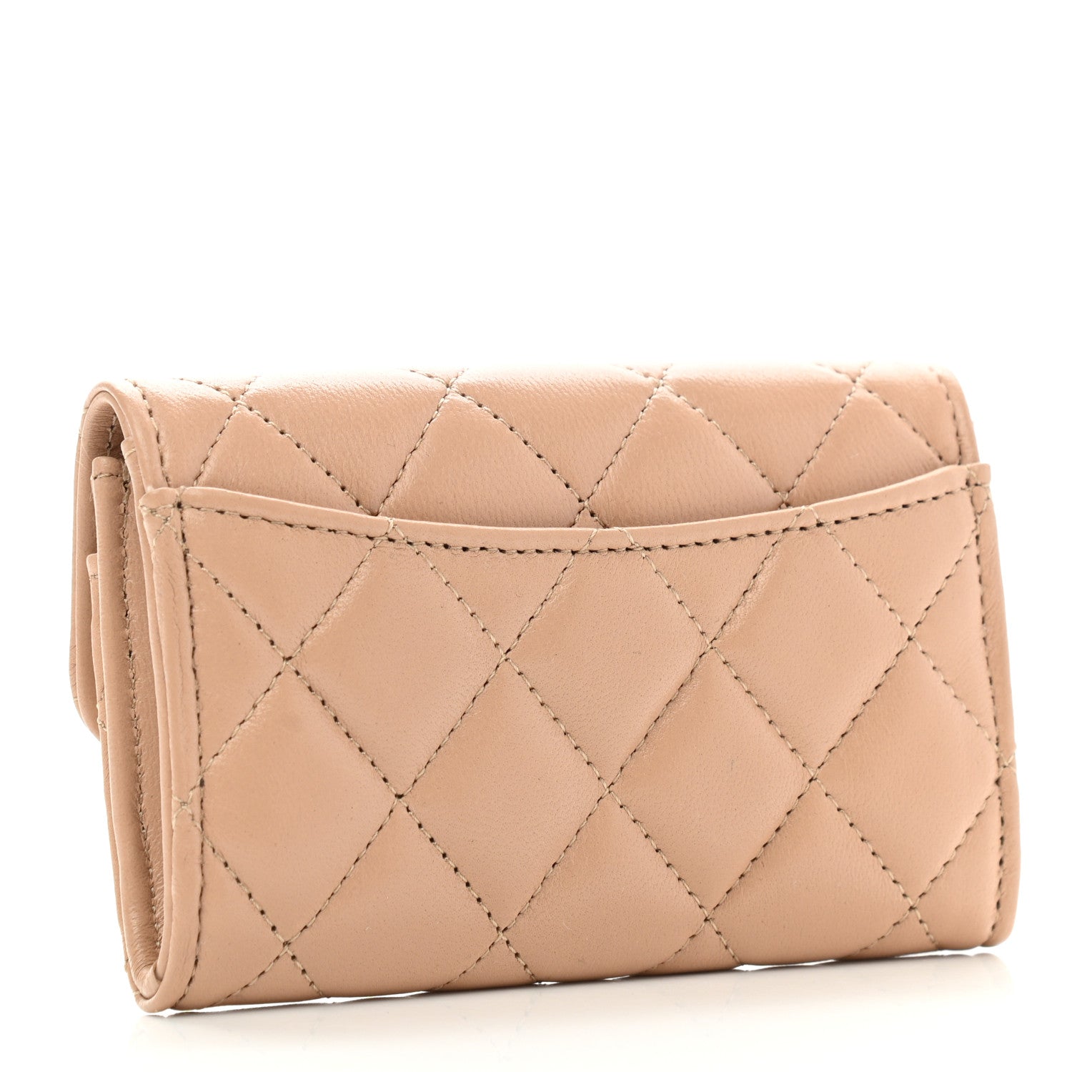 Chanel Lambskin Quilted Flap Card Holder Wallet Beige 3 of 9