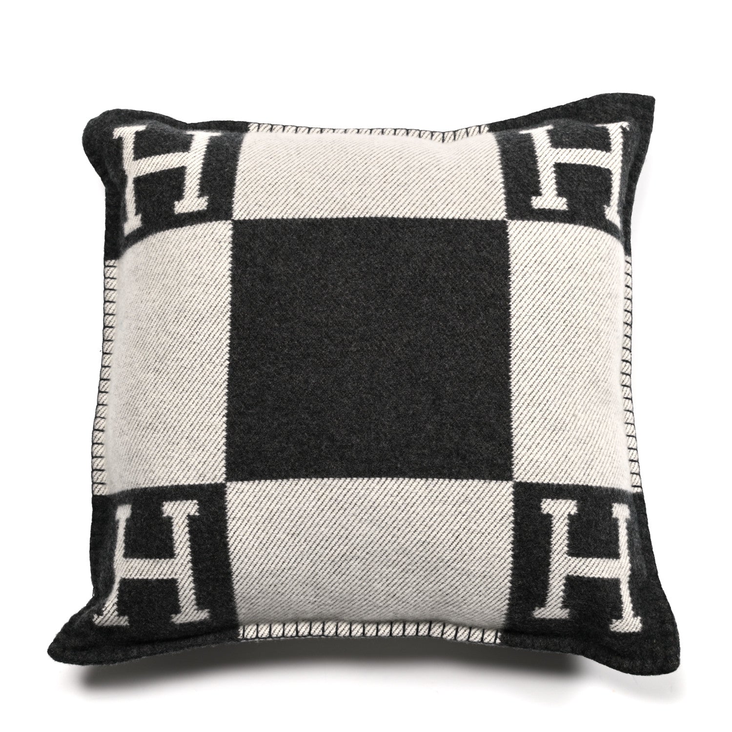 Hermes Wool Cashmere Avalon Pillow PM Ecru Gris Fonce 1 of 3