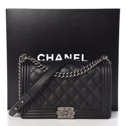Chanel Calfskin Quilted Double Stitch New Medium Boy Flap Black 10 of 10