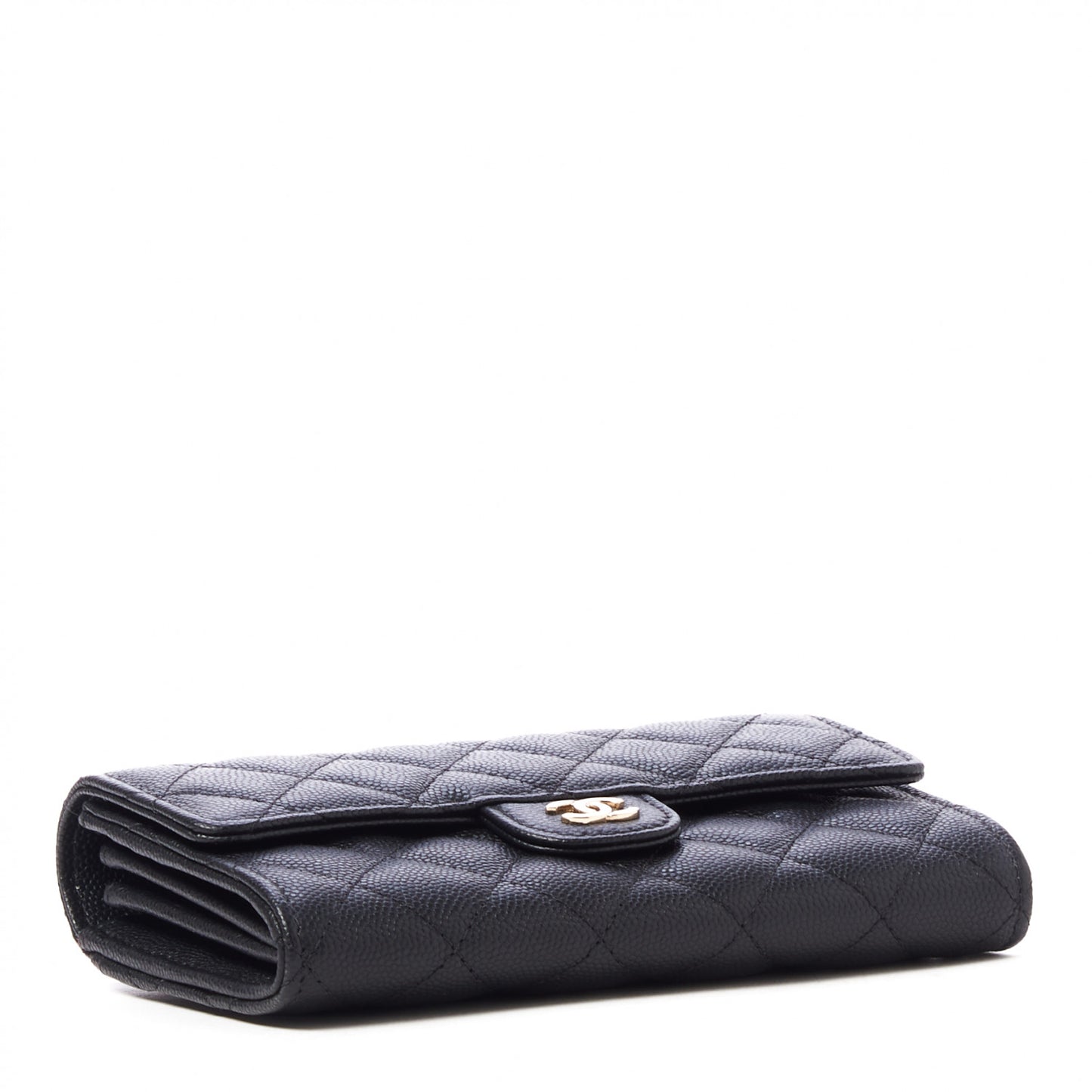 Caviar Quilted Large Gusset Flap Wallet Black
