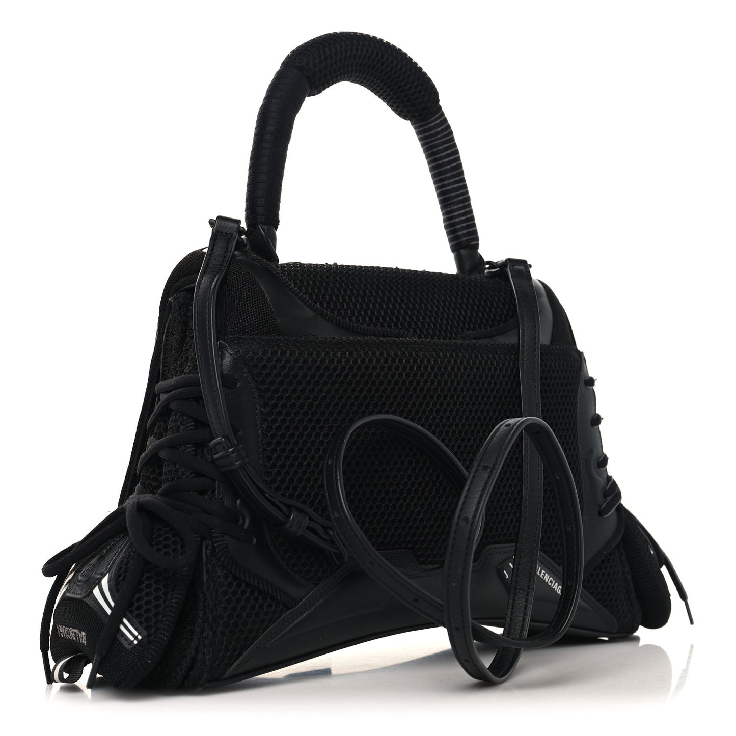 Faux Calfskin Fabric Medium Sneakerhead Top Handle Bag Black